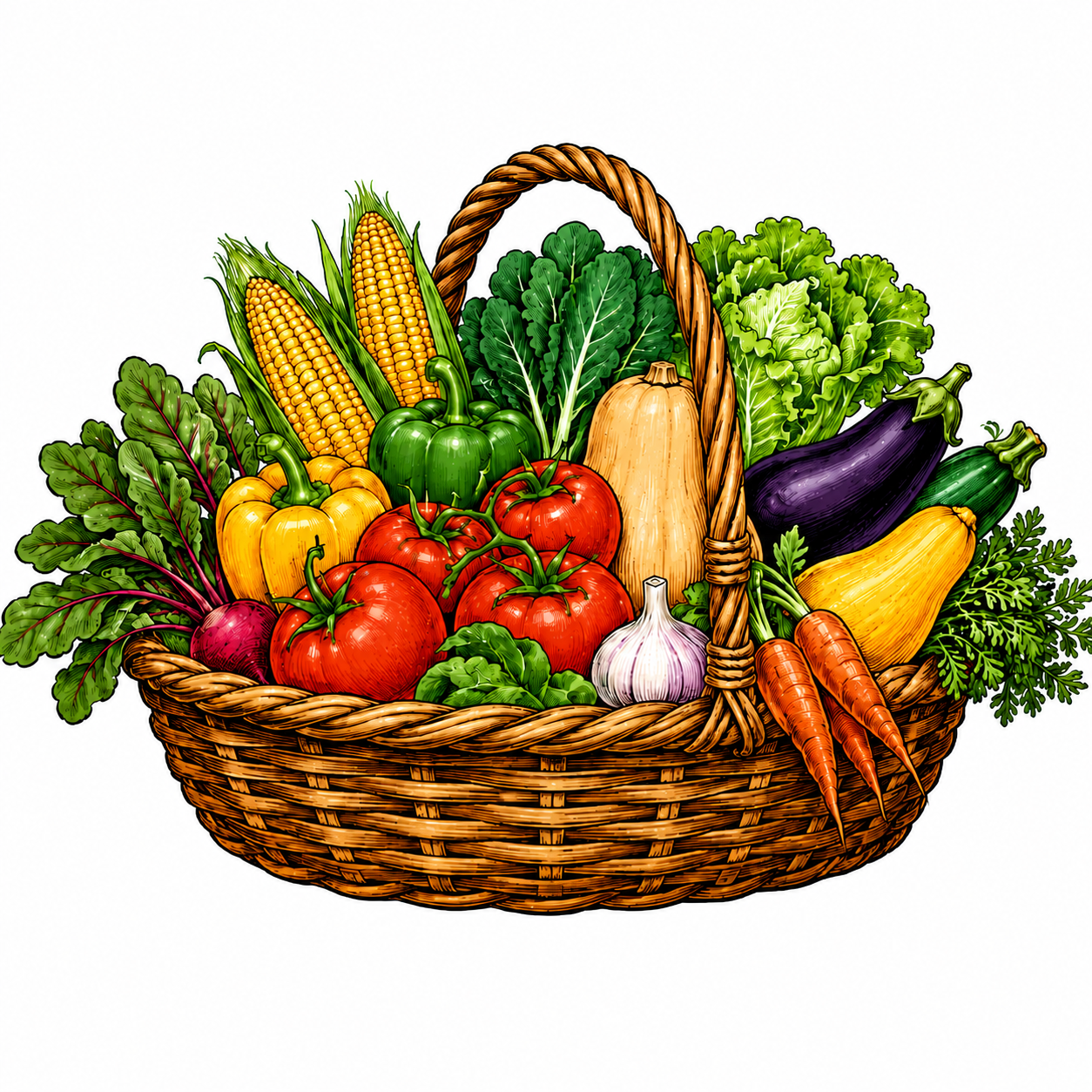 Basket of fresh vegetables from Coinjock Creek Farms
